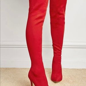 RED LONG KNEE BOOTS